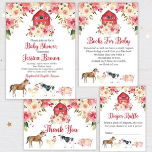 Farm baby shower invitation set  Girl baby shower set  EDITABLE, Download  Bab81