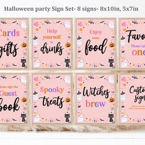 Halloween Birthday Table Sign Set Halloween Ghost Party Decor Pink Ghost Spooktacular Halloween Party Sign Editable Printable Download Hab1