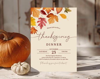 Vorlage für eine Friendsgiving-Einladung: Bearbeitbare Einladung zum Herbstessen