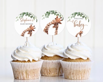 Adorno para cupcakes: Jirafa de safari - Género neutro, imprimible, Bab36