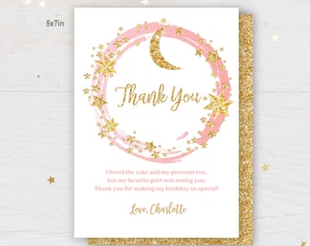 Bedankkaartje: Twinkle Little Star verjaardagsontwerp (bewerkbaar, roze goud Bir163)