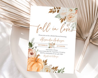 Fall Pumpkin Bridal Shower Invitation - Rustic Autumn Leaves Bri25