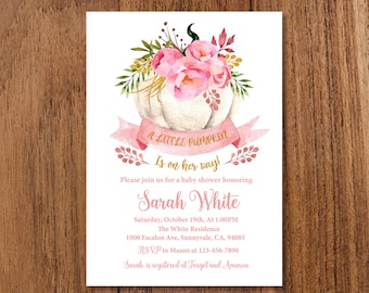 Fall Pumpkin Baby Shower Invitations - Girl, Editable Instant Download