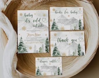 Baby Shower Invitation Set: Winter Snowflake, Editable - Gender Neutral Bab143