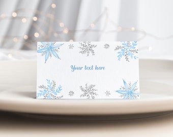 Snowflake food tent card Winter Food Place Card Winter Onederland Décor Wonderland party Blue Silver Editable Download Bir42 Bab68