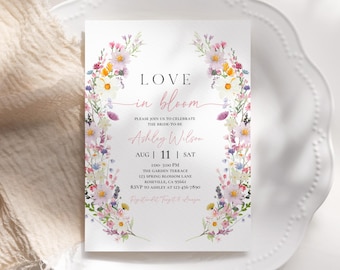 Invitation pour une fête prénuptiale sur le thème des fleurs sauvages - Modèle de jardin floral modifiable Bri49