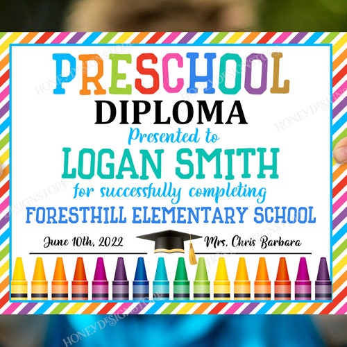 Preschool Graduation Diploma - Editable Rainbow Crayon Printable