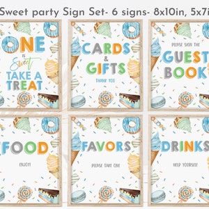 Sweet One Birthday Party Schild Set Junge 1st Geburtstag Dessert Party Tischschild Bundle Tisch Dekor Eis Donut Editable Printable Bir368