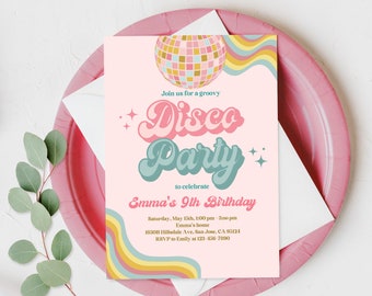 Disco Party Birthday Invitation Retro Groovy Party Invite Boho Hippie Disco Ball 70s Disco Dance Party Editable Printable Download Bir336