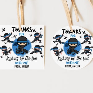 Ninja Geburtstag Danke Geschenk Label Ninja Favor Tag Aufkleber Martial Arts Favor Runde Quadrat Tags Bearbeitbare Druckbare Download Bir385