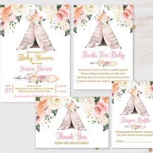 Boho baby shower invitation set  Teepee, Tribal, Woodland invite  Download  EDITABLE  Bab21