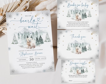 Baby Shower Invitation: Winter Polar Bear Cub (Editable Digital Set) Bab229