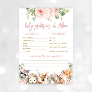 Carte de prédictions et de conseils pour bébé des bois Jeux pour baby shower Animaux de la forêt Activités pour baby shower fille floral Téléchargement numérique Bab149
