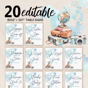 Wasserfarbe Karte Baby Shower Tischschild Set Abenteuer Baby Shower Sign Bundle Bearbeitbar Travel Themed Baby Shower Printable Neutral Bab266