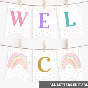 Pastel Rainbow Banner Baby shower Bunting Banner Rainbow Party garland Decor Girl baby shower Digital Editable Printable Download Bab155