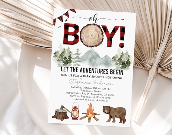 Lumberjack Baby Shower Invitation Buffalo Plaid Check Invitation