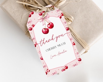 12-Piece Cherry Party Favor Boxes With Pink Bows - Coquette Candy Gift Boxes For Weddings & Parties