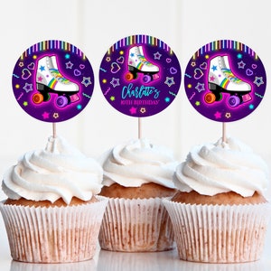 Roller Skate Cupcake Toppers Roller Skate Glow Cupcake Toppers Skating Favor Tag Printable Glow Skating Editable Download Bir301
