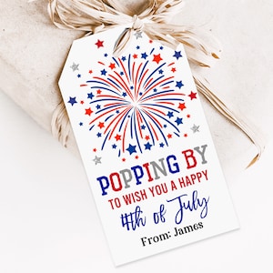 4. Juli Popping By-Tag Feuerwerk Tag Glücklich 4. Juli Unabhängigkeitstag Gunst Tag Danke Tag Label Bearbeitbar Druckbar Download Ipdt1