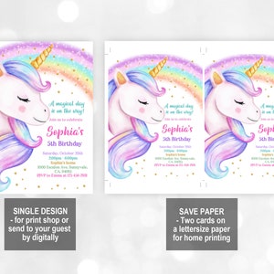 Unicorn Birthday Invitation Rainbow Unicorn Party Gold Glitter Pink Girl Magical Day Invites Digital Editable Printable Download Bir249 image 3