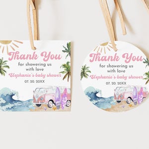 Ocean & Surf Danke Geschenkanhänger Vorlage bearbeitbarer Strand Babypartybevorzugungen druckbares Etikett Surf Thema Dusche Geschenkanhänger Strandparty Bab355