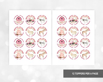 Gyufise Cupcake-Topper Mit Rosa Blumen & Bauernhoftieren, 36 Stück – Süße Dekoration Für Mädchengeburtstag, Babyparty & Mehr
