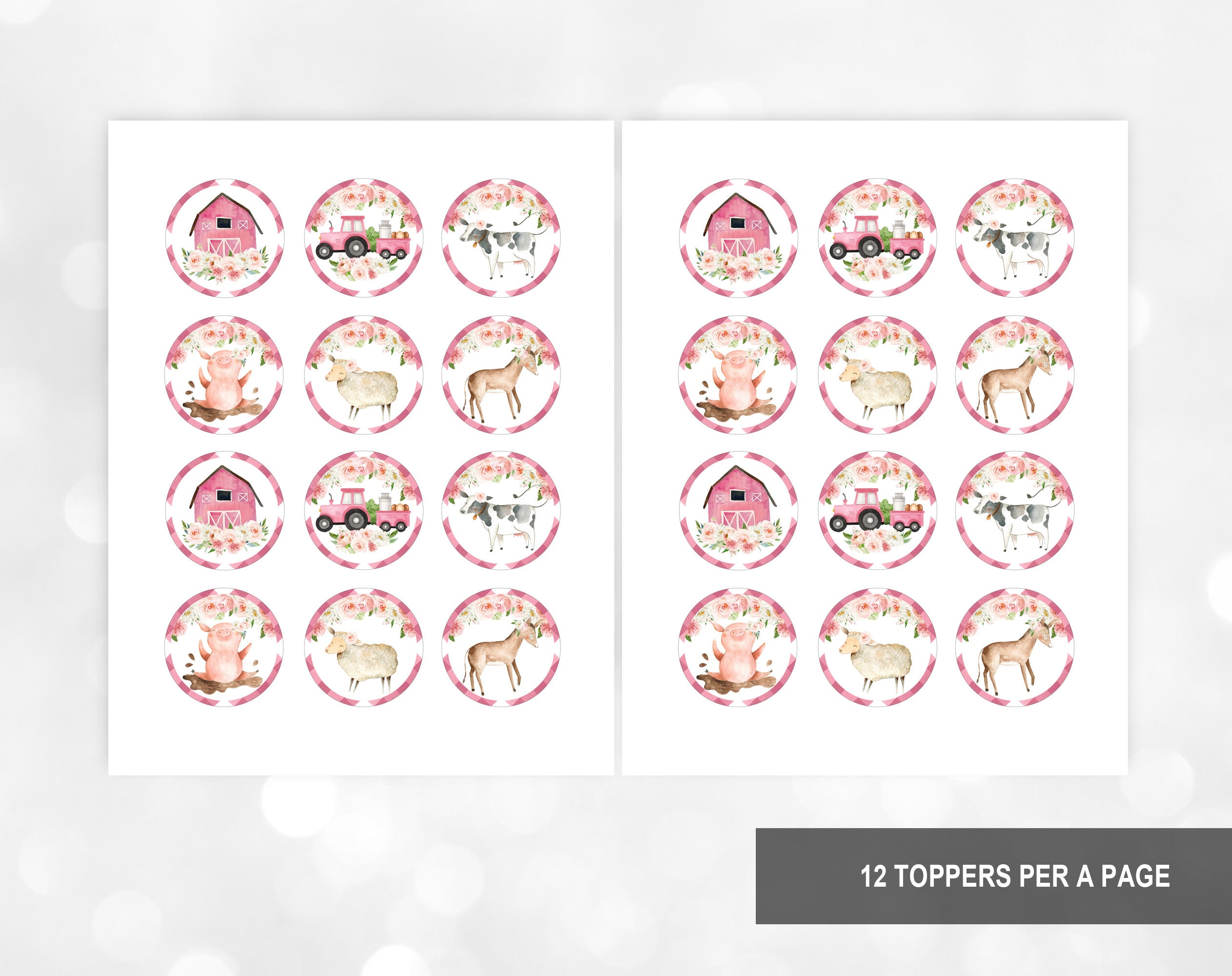Gyufise Cupcake-Topper Mit Rosa Blumen & Bauernhoftieren, 36 Stück – Süße Dekoration Für Mädchengeburtstag, Babyparty & Mehr