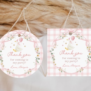 Set di adesivi per compleanno: oca sciocca, quadretti rosa e fiori di campo (download digitale) Bir608