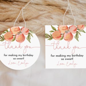 Pfirsich Obst Favor Tags Süß wie ein Pfirsich Bearbeitbarer Pfirsich Party Geschenkanhänger Pfirsich Geburtstag Danke Etikett Sommer Geburtstag Favor Sticker Bir494