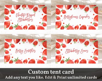 Strawberry Birthday Place Cards, Food Tent Labels (Editable Printable Bir278)