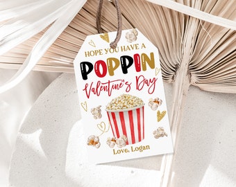 Popcorn Valentine's Day Tag Valentine Label Sticker Classroom School Kids Printable Poppin' Tag Editable Printable Download Vat17