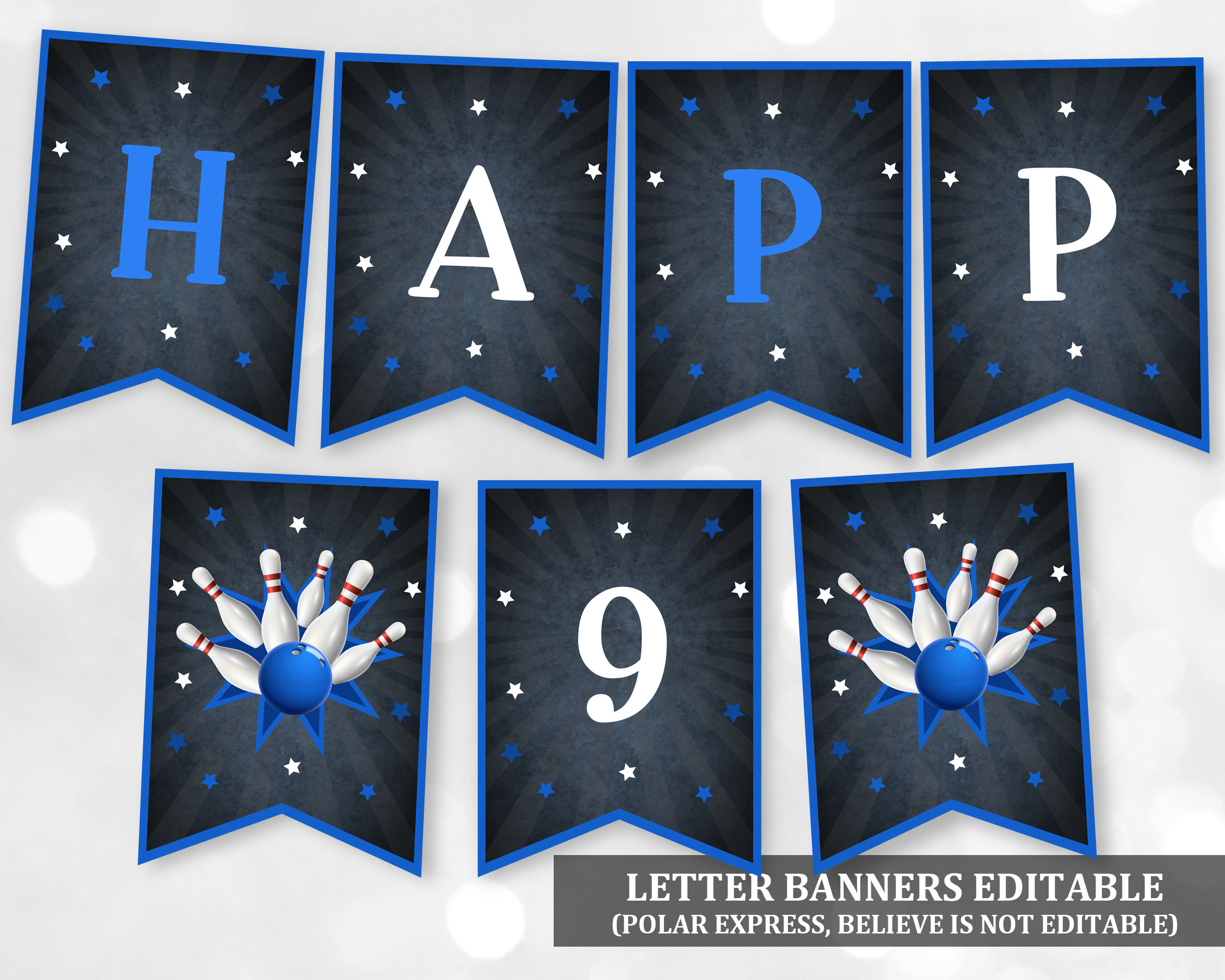 Bowling Birthday Banner Bowling Party Printable Decorations Boy Garland Blue Banner Happy Birthday Editable Download Bir123