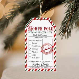 Nordpol Spezielle Lieferung Tag Vorlage Santa Geschenkanhänger Frohe Weihnachten Tags Geschenk von Santa Tags Digital bearbeitbare druckbare Download Cht23