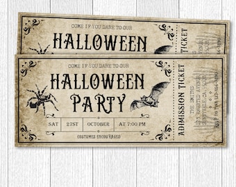 Halloween Costume Party Invitation - Printable Bat and Spider Ticket