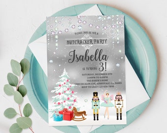 Sugar Plum Fairy Birthday Invitation: Nutcracker Party, Silver Glitter Bir77