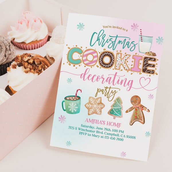 Christmas Cookie Decorating Party Invitation Holiday Party Invite Cookie Party Gingerbread Sweet Girl Kid Editable Printable Download ChI29