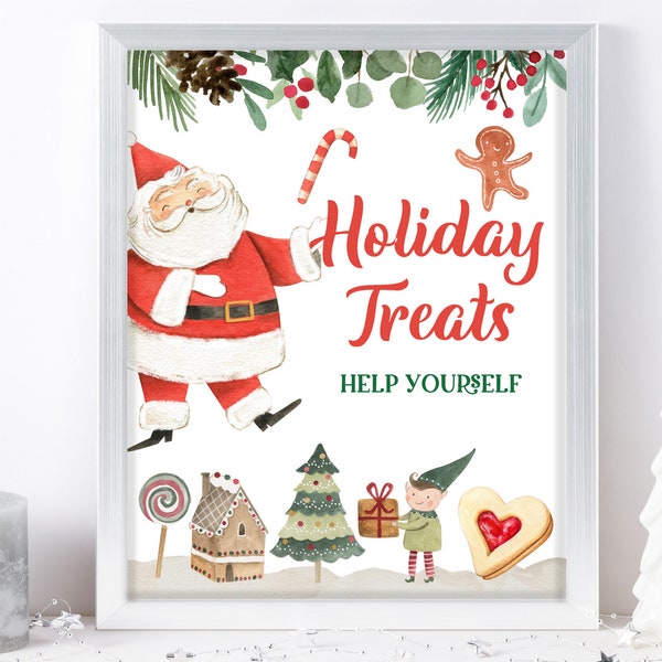 Holiday Treats Sign Santa Claus Dessert Table Printable Sign Christmas Party Decor Download Holiday Table Decor Chr12