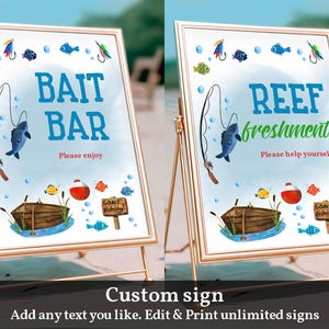 Fishing Party Custom sign Fishing Birthday Baby shower Sign Table Decoration Gone fishing Boy Blue Digital Printable Download Bir243 Bab110