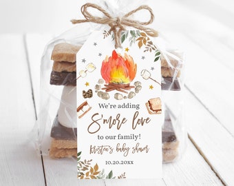 Editable S'more Love Baby Shower Favor Tags We Are Adding Smore Love To Our Family Smores Thank You Tag Boho Printable Download Bab171