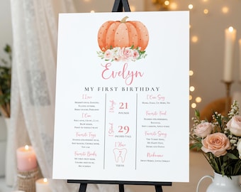 Pumpkin Birthday Sign: 1st Milestone Stats for Fall Baby Girl (Editable Bir418)
