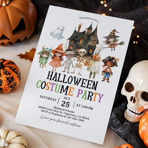 Halloween kids costume party Invitation, Editable Spooktacular Halloween Party, Cute Kids Halloween Printable Evite, Trick or Treat HaI34