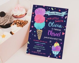 Invitación de cumpleaños de helado: invitación editable para fiesta de niña Bir24-2