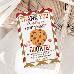 Etiqueta de galleta de fin de clases Gracias por hacerme una etiqueta de regalo de galleta inteligente Etiqueta de agradecimiento al maestro Editable Imprimible Descargar Est10