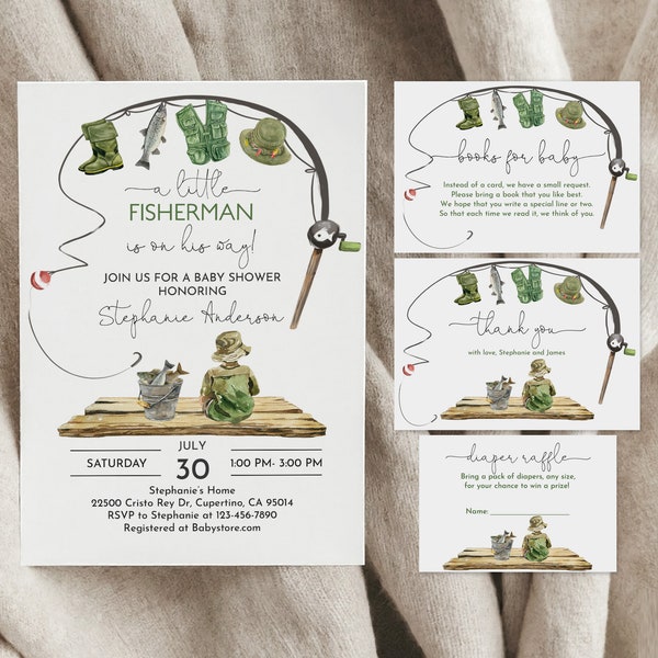 Fishing Baby Shower Invitation Set Fisherman is on the Way Baby Shower Invite Package  Editable Fishing Outdoors It's a boy Printable Bab281