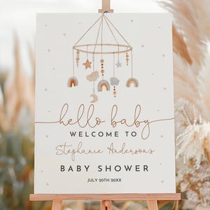 Star Moon Rainbow Boho Baby Shower Welcome sign Gender neutral Welcome poster Baby Sprinkle Digital Editable Printable Download Bab200