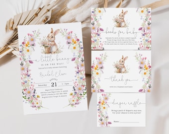 Bunny Baby Shower Invitations: Editable Wildflower Spring Set Eaba11