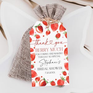 Étiquettes de faveur aux fraises pour la douche nuptiale modifiables Étiquette de remerciement Merci berry beaucoup Étiquettes étiquette cadeau imprimable Berry Sweet Summer Favors Bri28
