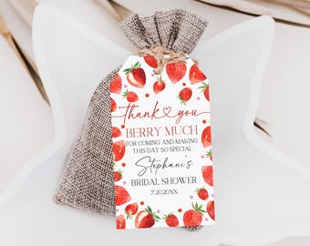 Strawberry Thank You Tags, Printable Bridal Shower (Editable PDF Bri28)