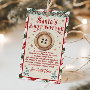 EDITIERBARE Santa's Lost Button Tag Weihnachten Lost Button Tag Heiligabend Tradition Heiligabend Box Strumpf Tags Druckbare Download Sbt1