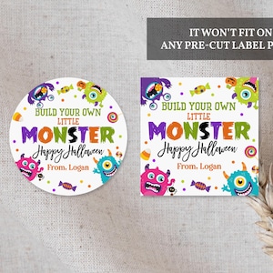 Halloween Monster Etiketten Bauen Sie Ihr eigenes Monster Tag Halloween Leckerli Tasche Aufkleber Klassenzimmer Schule Kinder Partygeschenke Bearbeitbar Druckbar Hal4
